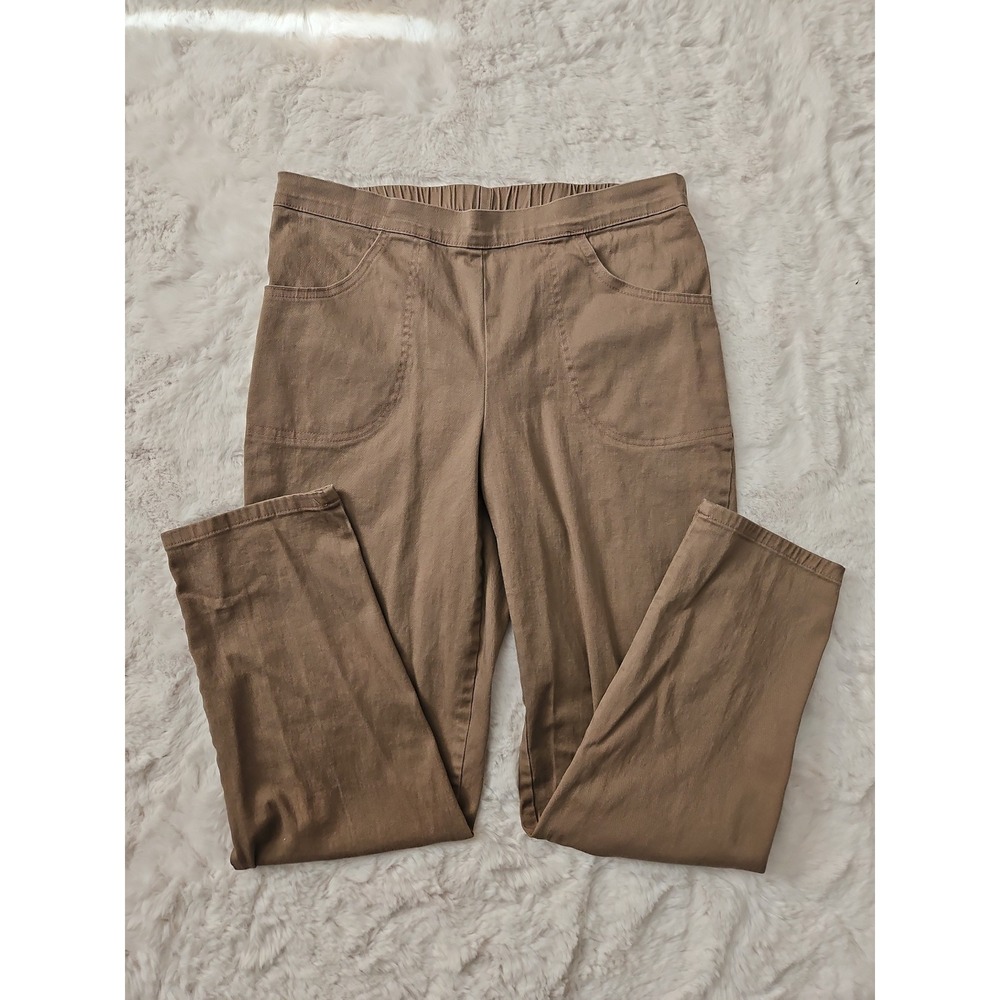 White Stag Petite Medium Brown Pull On Stretch Pants M 8-10 Elastic Waist